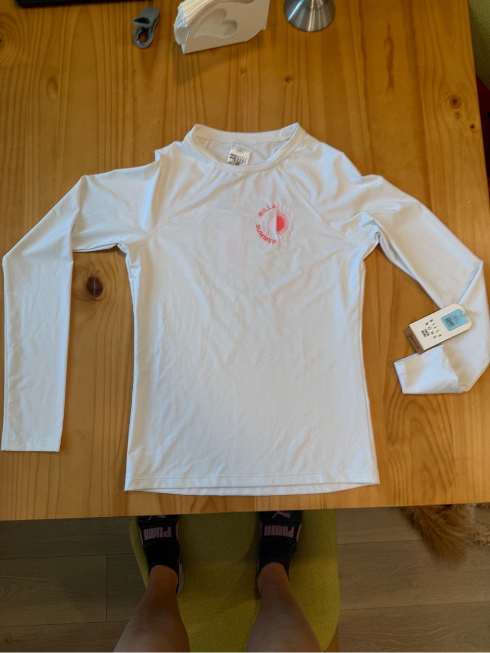 Billabong White Long-Sleeve Swim Rashguard with Pink Logo